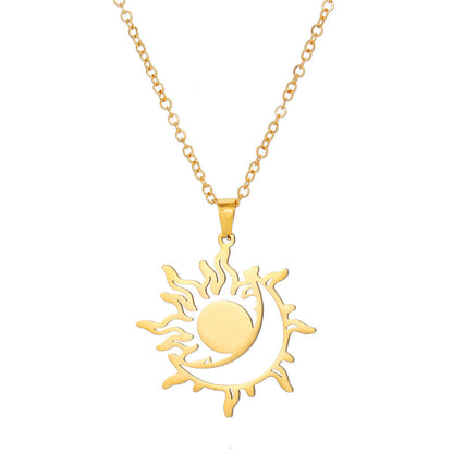 Sun and moon necklace pendant detail view