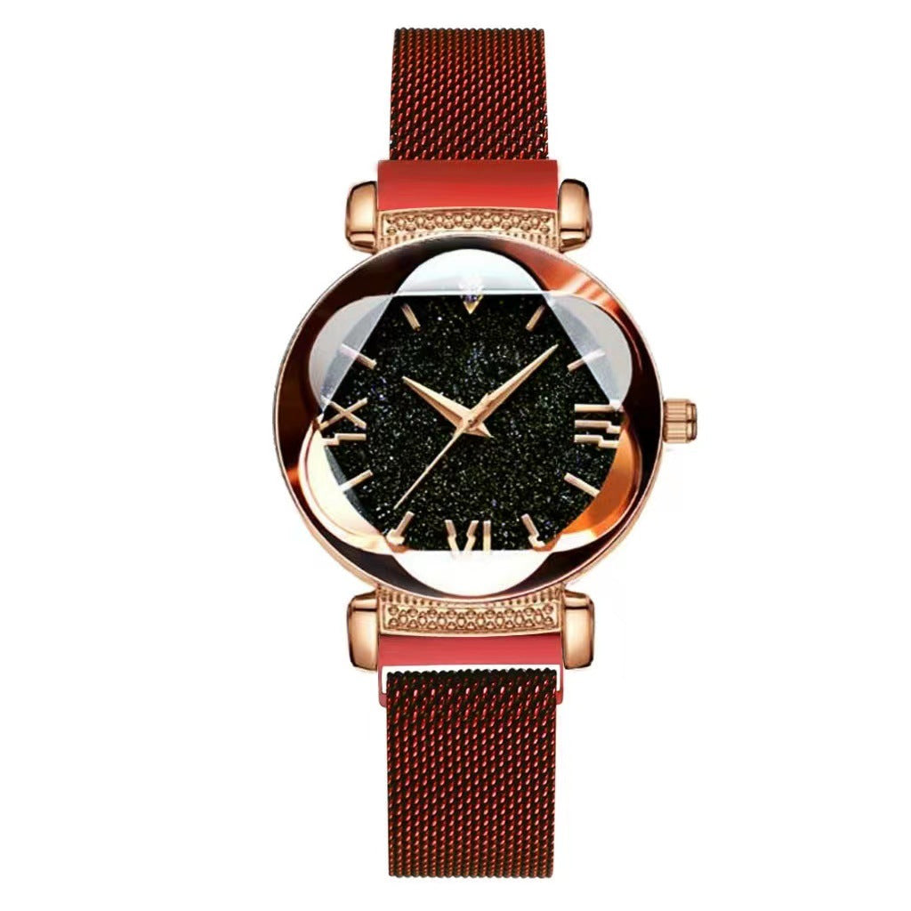 Milanese strap watch dial close-up